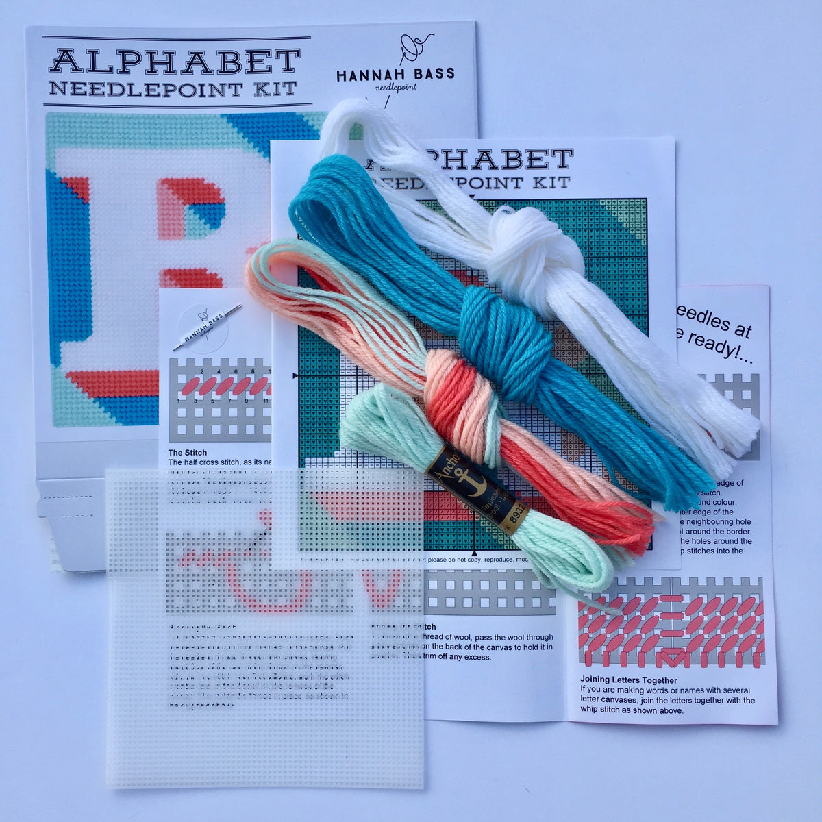Turquoise ‘R’ Alphabet Needlepoint Kit Hannah Bass