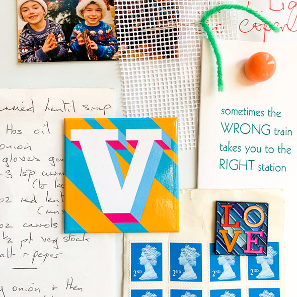 Turquoise ‘V’ Alphabet Needlepoint Kit