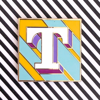 Turquoise T Enamel Alphabet Pin Badge