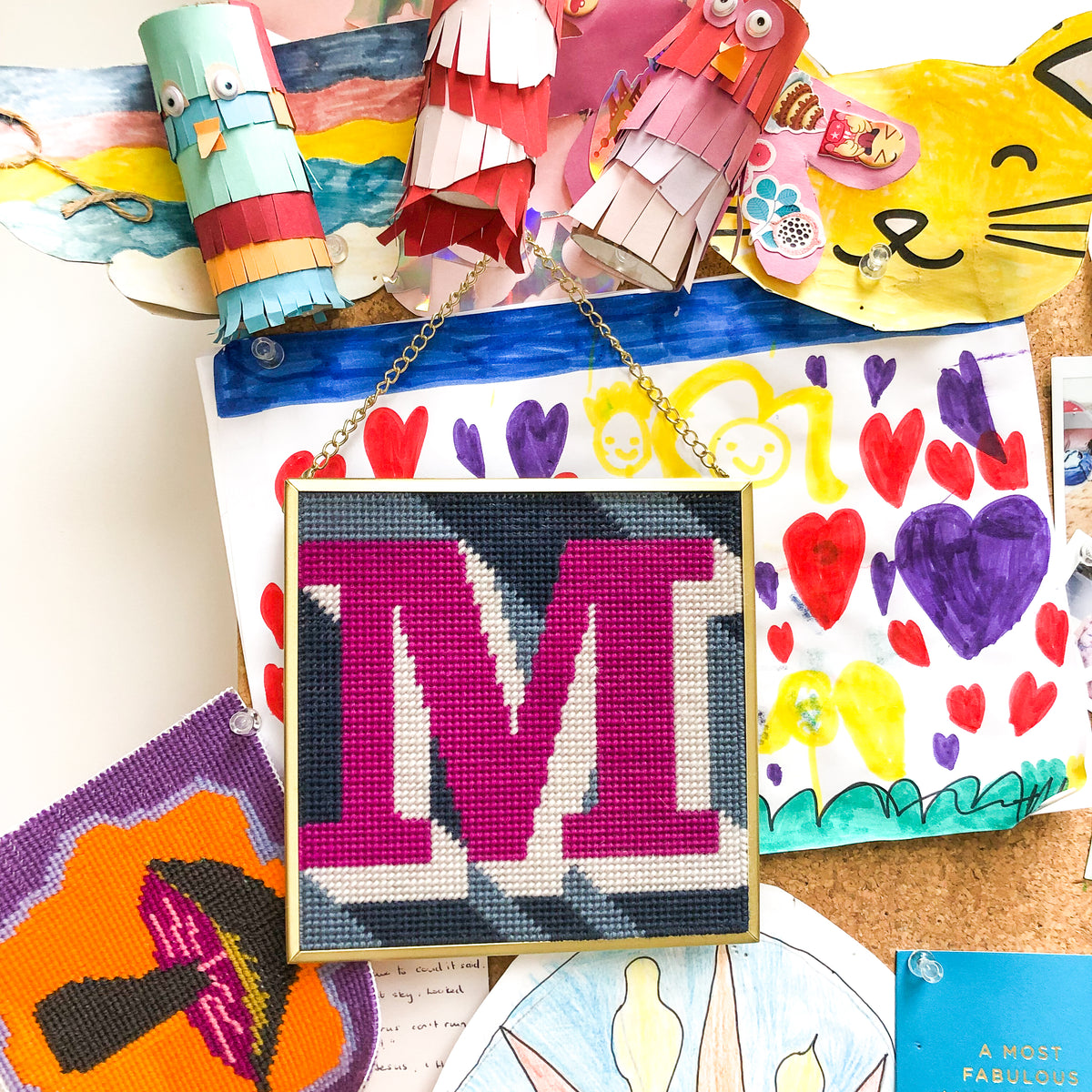 Customisable Neutral ‘M’ Alphabet Needlepoint Kit Hannah Bass