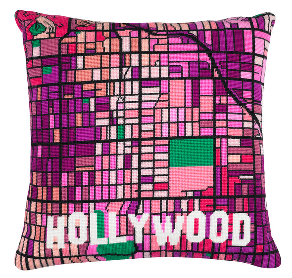 Hollywood Black City Map Needlepoint Kit - Hannah Bass